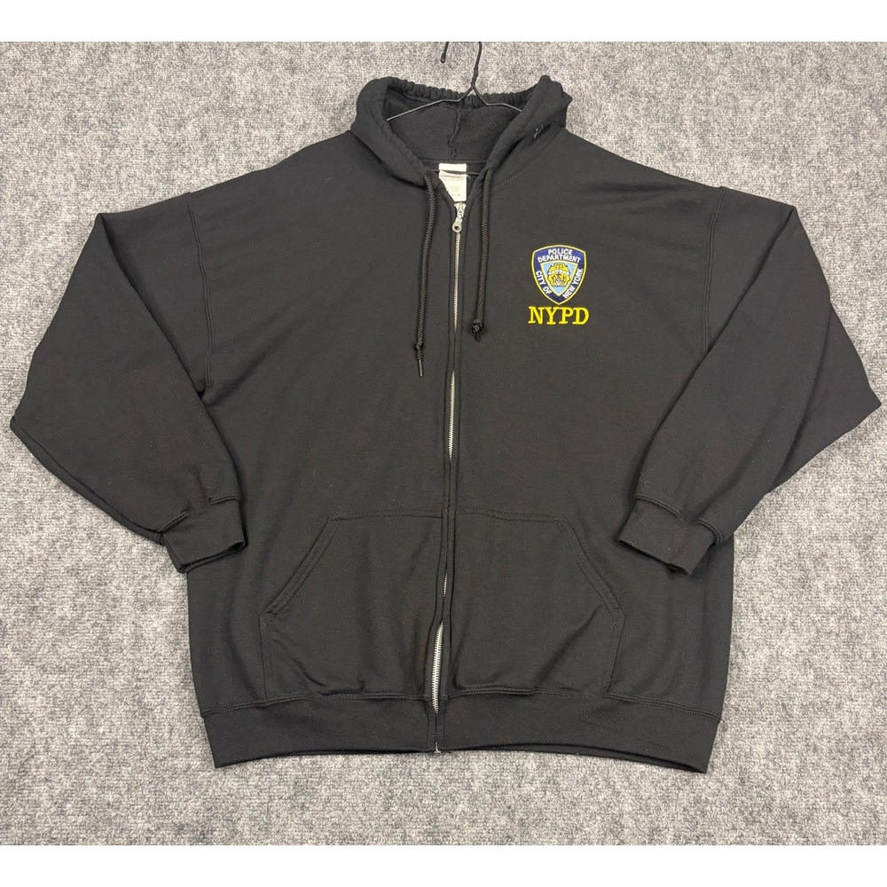 Gildan Heavy Blend NYPD Police Department Full Zip Hoodie Black Mens XL